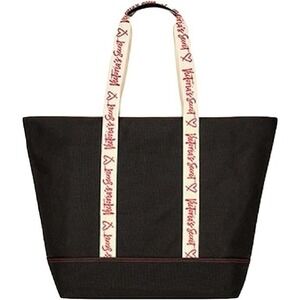 Victoria's Secret Logo Black Canvas Signature Large Beach Tote Shop Bag Shoulder